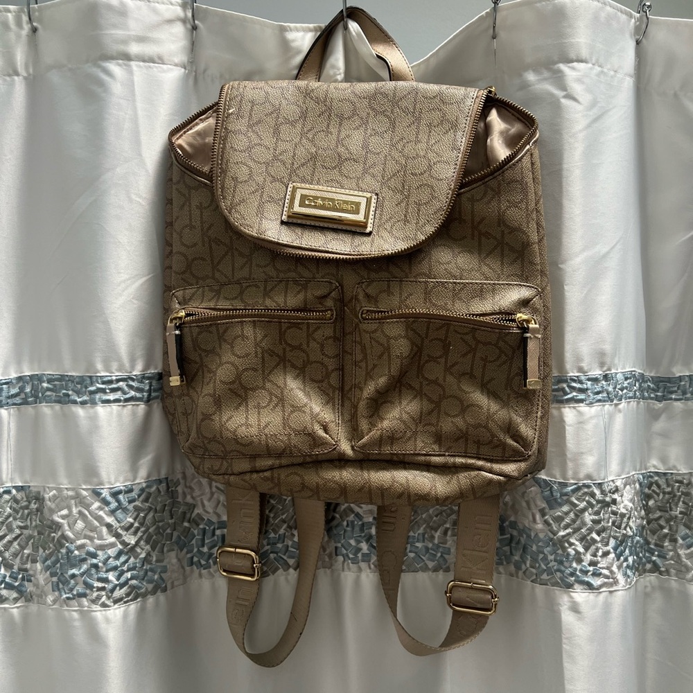 Beige Calvin Klein logo Backpack